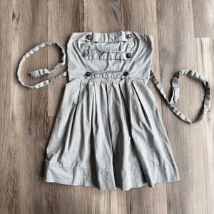 Y2K Sweet Love Military Strapless Mini Dress Khaki Gray Star Button Smocked M